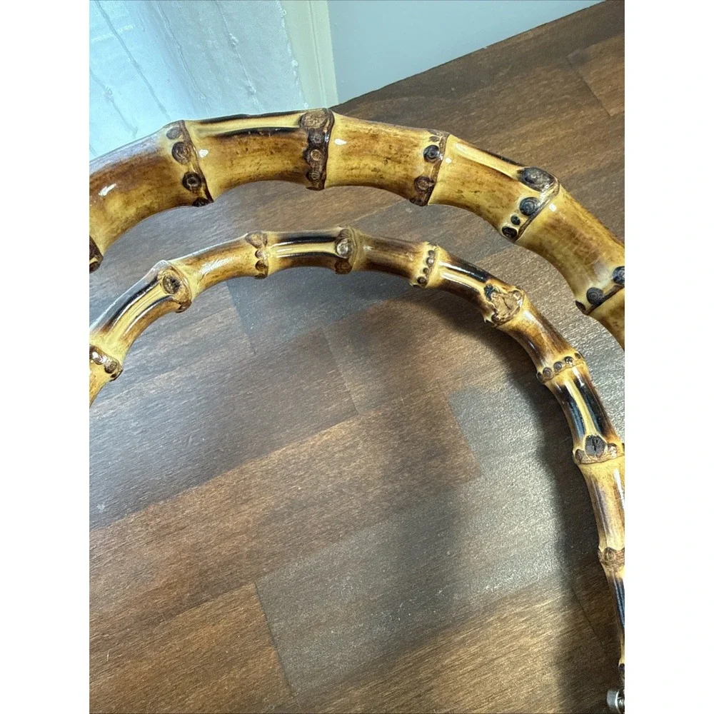 Una Alla Volta Italy Yellow Pebbled Leather Bamboo Handles Handbag Purse